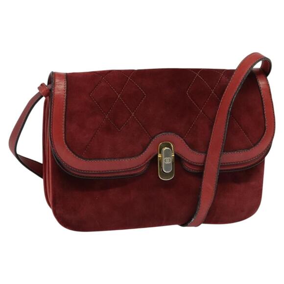 GUCCI Shoulder Bag Suede Vintage Red Gold - Picture 1 of 16